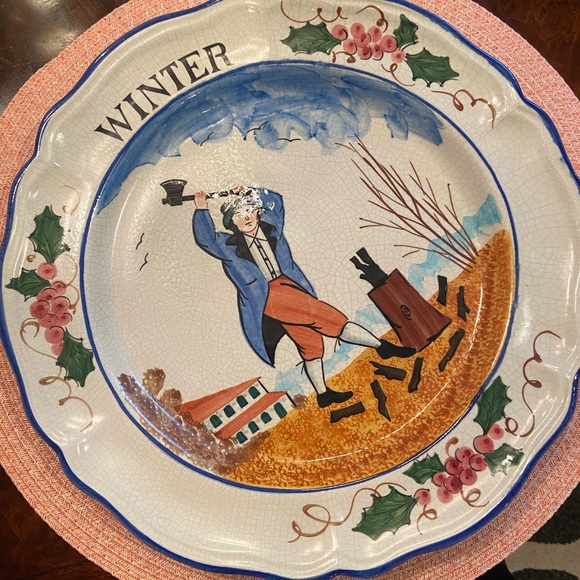 Four Vintage 12” Scalloped Plates Summer, Autumn, Winter, Spring Beautiful deets - Picture 6 of 16